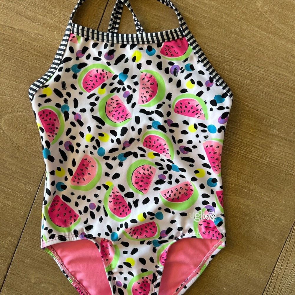 Pink and Green One Piece Floral Swimsuit